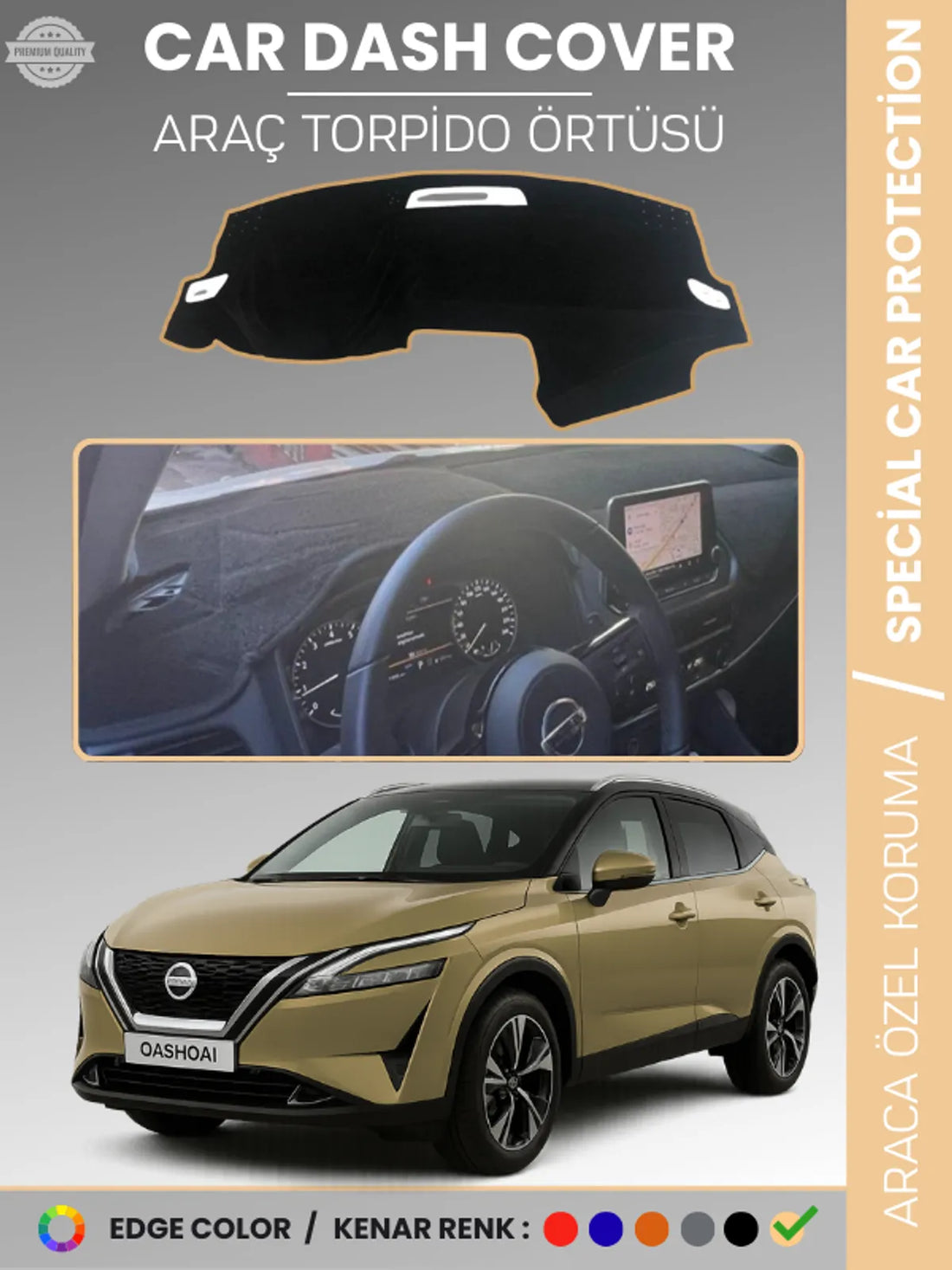 NİSSAN QASHQAİ J12 (2021-2025) Uyumlu Torpido Örtüsü Araca Özel Ön Göğüs Koruma