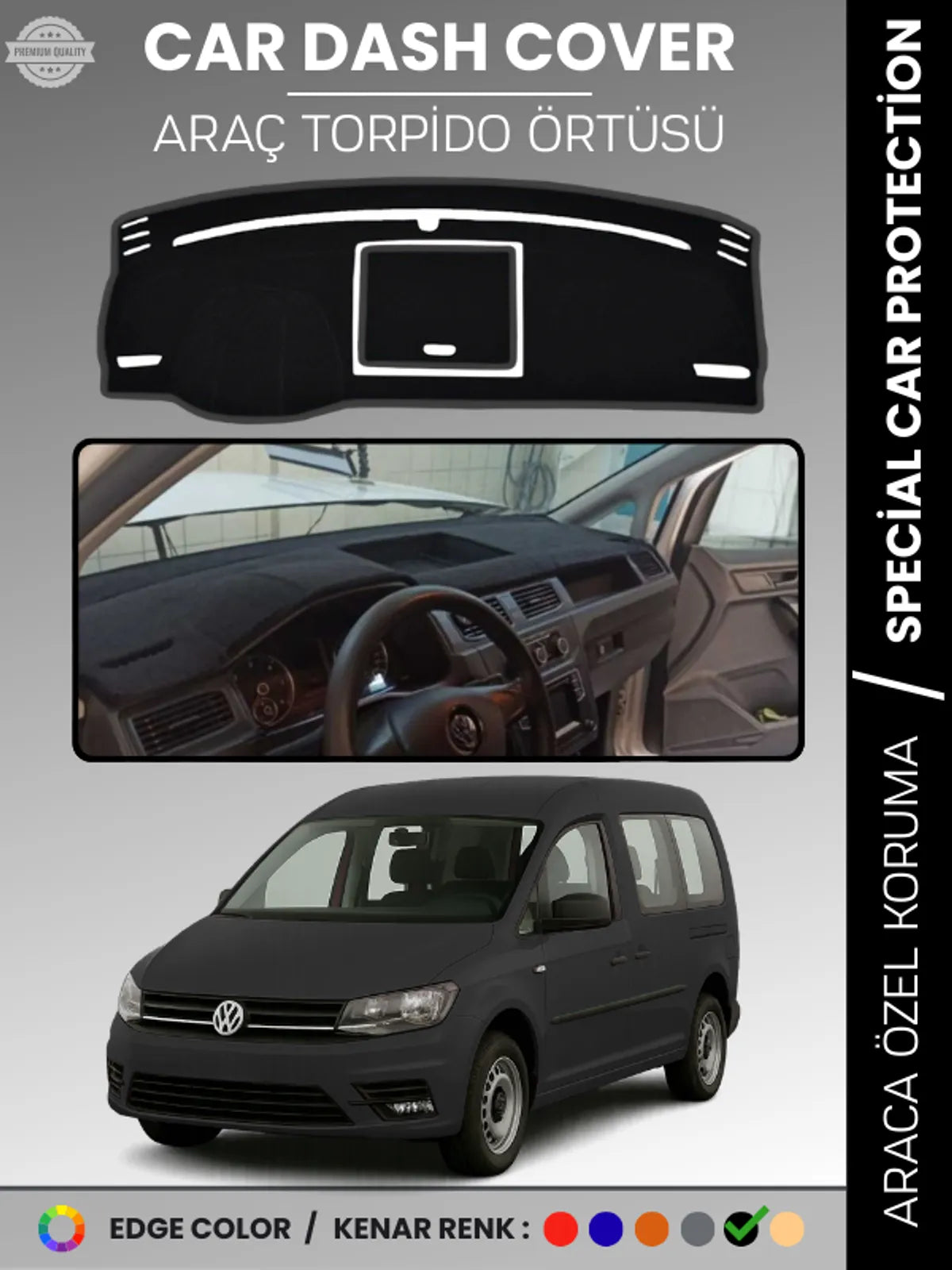 VOLKSWAGEN CADDY (2015-2021) Uyumlu Torpido Örtüsü Araca Özel Ön Göğüs Koruma