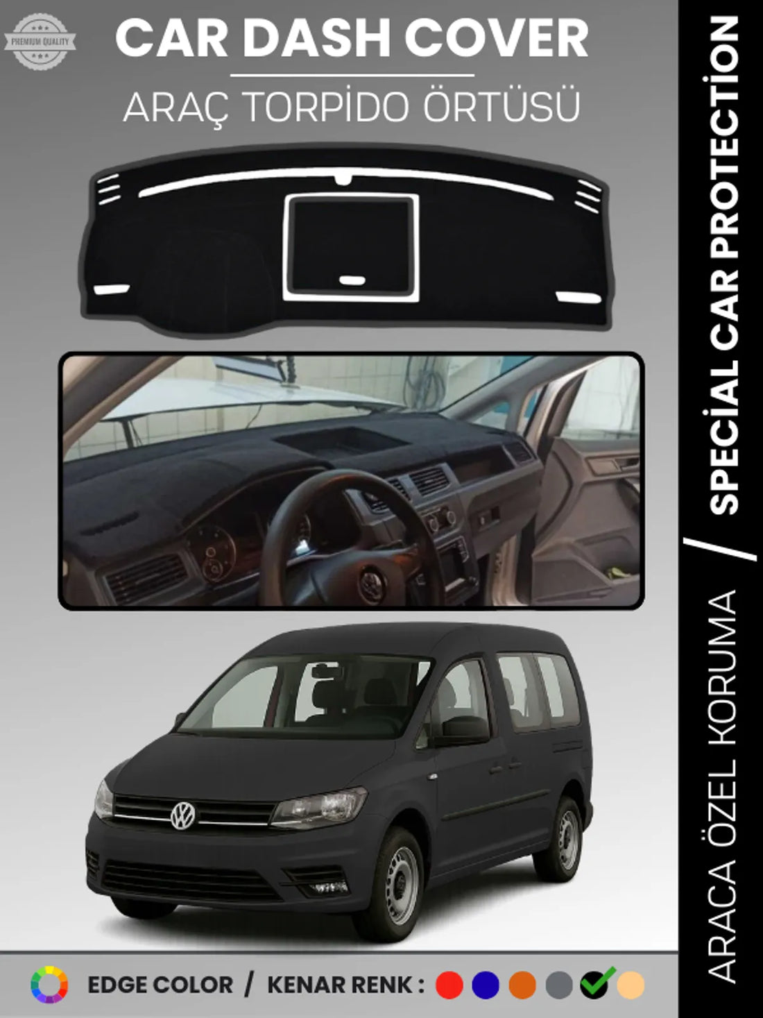 VOLKSWAGEN CADDY (2015-2021) Uyumlu Torpido Örtüsü Araca Özel Ön Göğüs Koruma