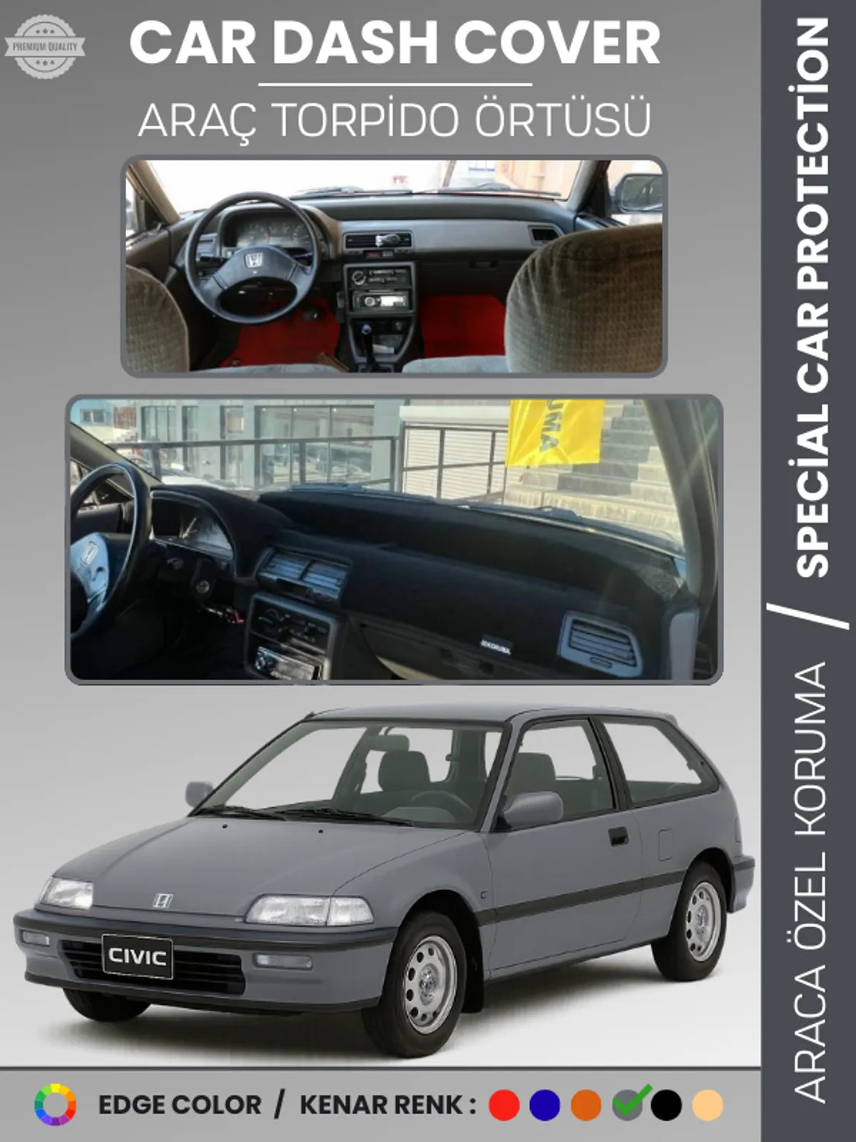 HONDA CIVIC EF (1988-1991) Uyumlu Torpido Örtüsü Araca Özel Ön Göğüs Koruma