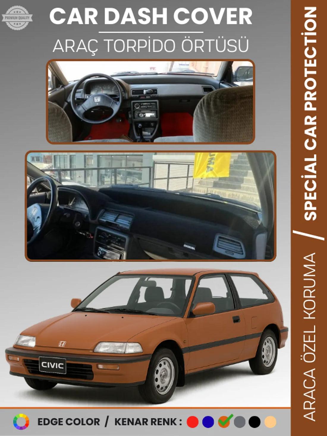 HONDA CIVIC EF (1988-1991) Uyumlu Torpido Örtüsü Araca Özel Ön Göğüs Koruma