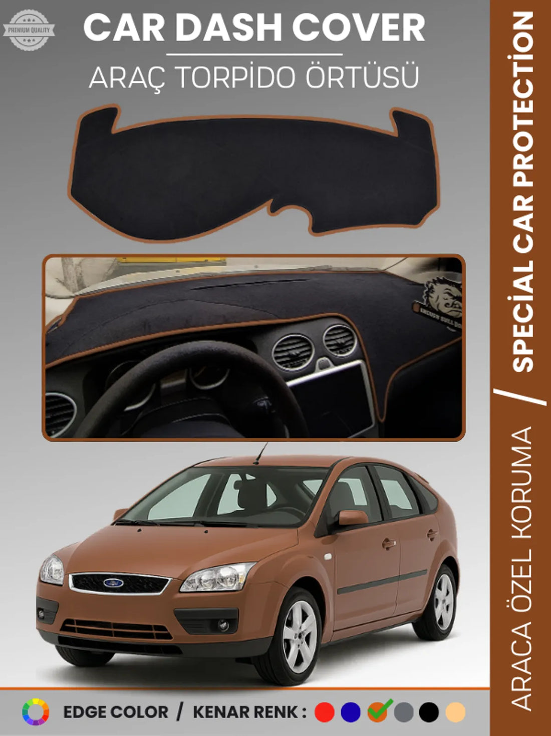 FORD FOCUS 2 (2005-2008) Uyumlu Torpido Örtüsü Araca Özel Ön Göğüs Koruma