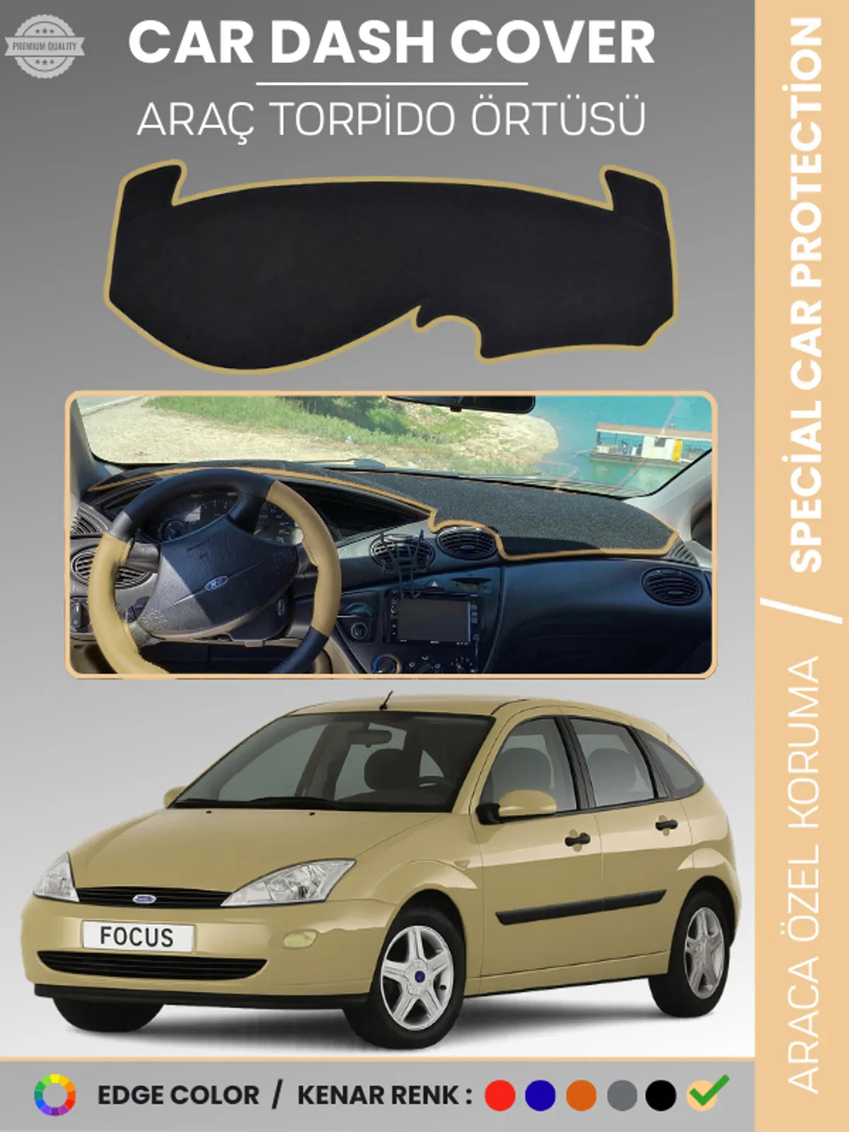 FORD FOCUS 1 (1998-2005) Uyumlu Torpido Örtüsü Araca Özel Ön Göğüs Koruma
