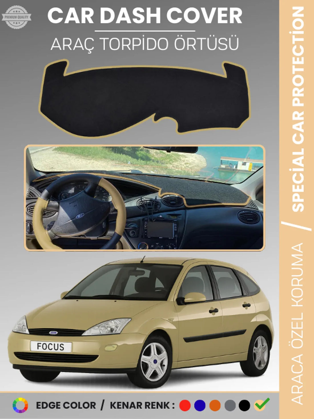 FORD FOCUS 1 (1998-2005) Uyumlu Torpido Örtüsü Araca Özel Ön Göğüs Koruma