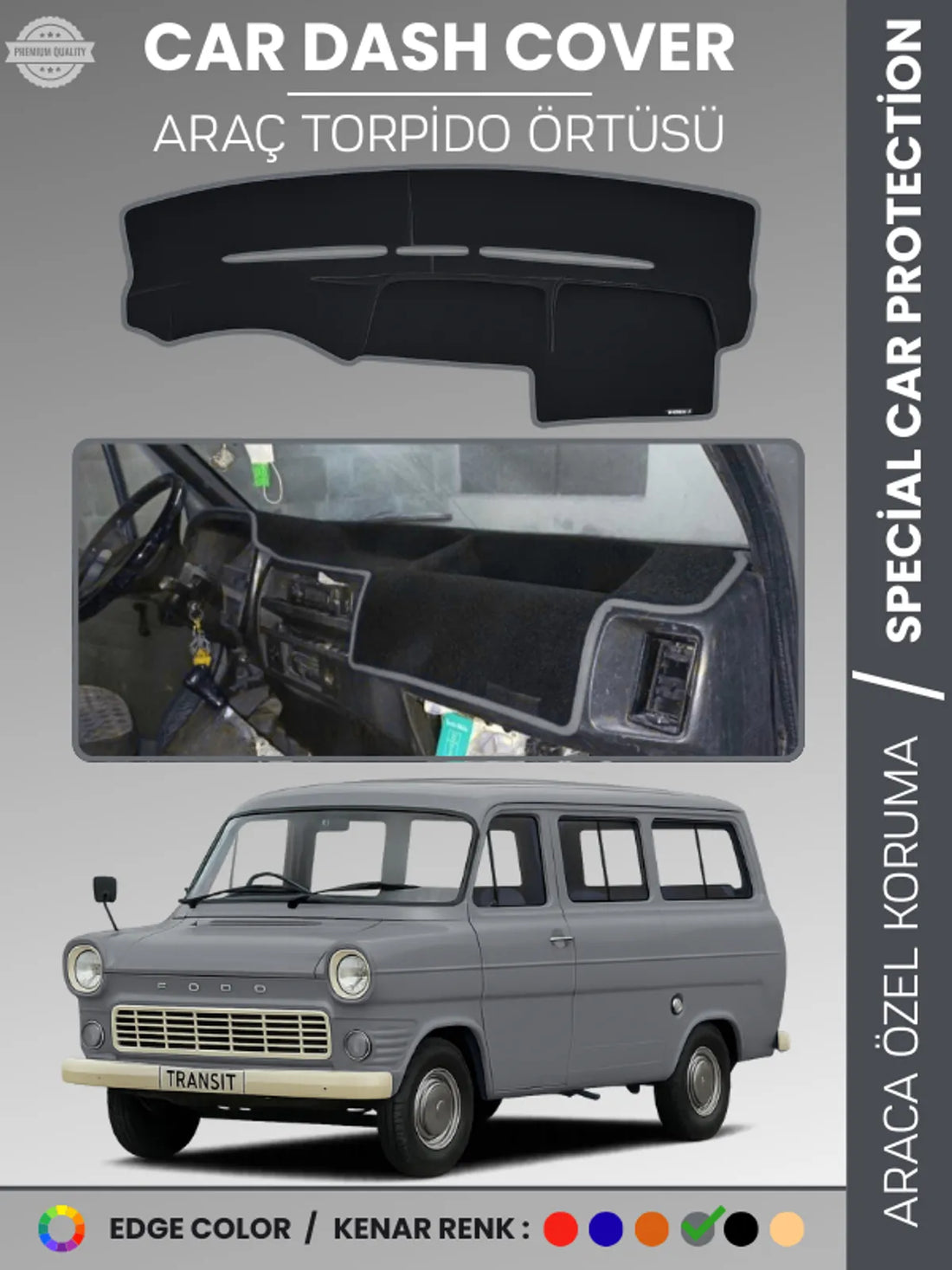 FORDTRANSİT MK1 (1965-1978) Uyumlu Torpido Örtüsü Araca Özel Ön Göğüs Koruma
