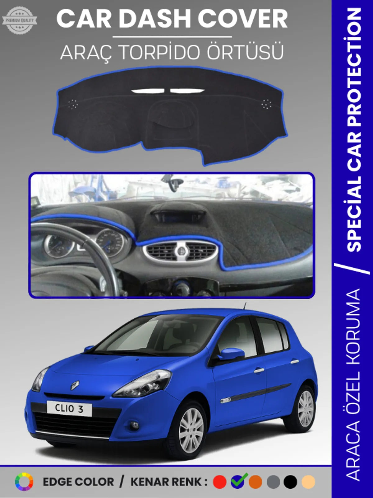 RENAULT CLIO 3 (2009-2014) Uyumlu Torpido Örtüsü Araca Özel Ön Göğüs Koruma