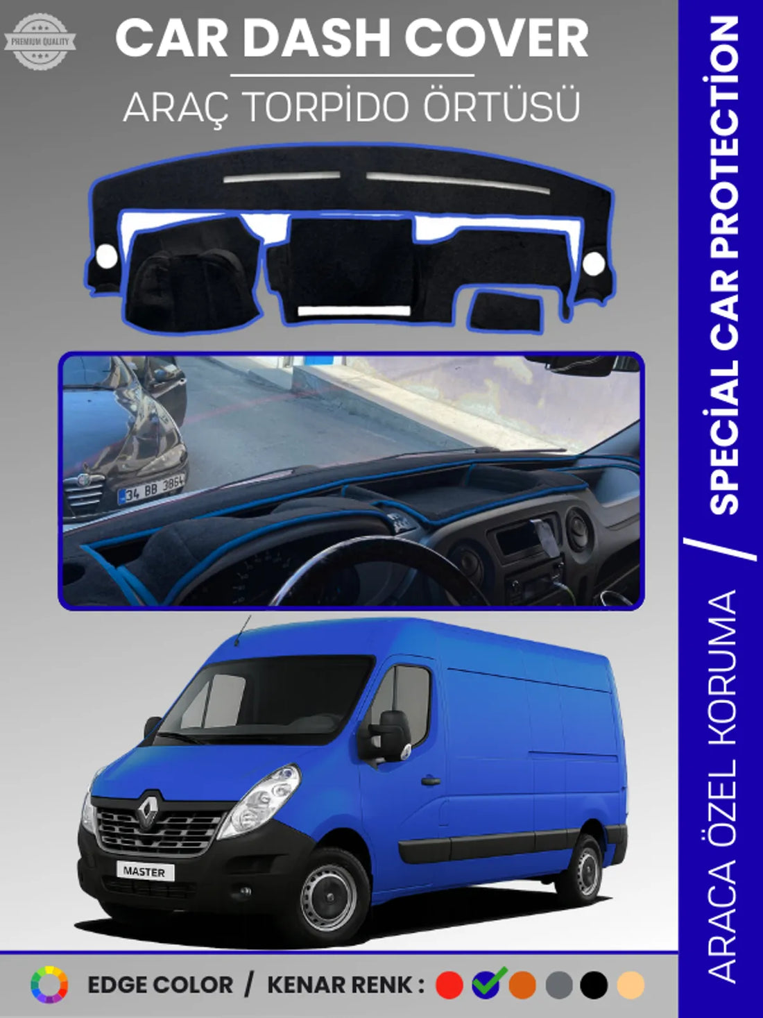 RENAULT MASTER 3 (2010-2021) Uyumlu Torpido Örtüsü Araca Özel Ön Göğüs Koruma