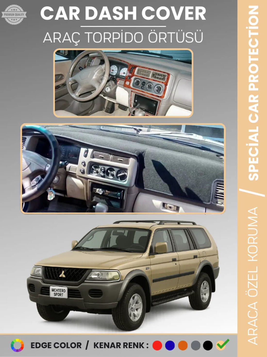 MITSUBISHI MONTERO SPORT (1996-2009) Uyumlu Torpido Örtüsü Araca Özel Ön Göğüs Koruma