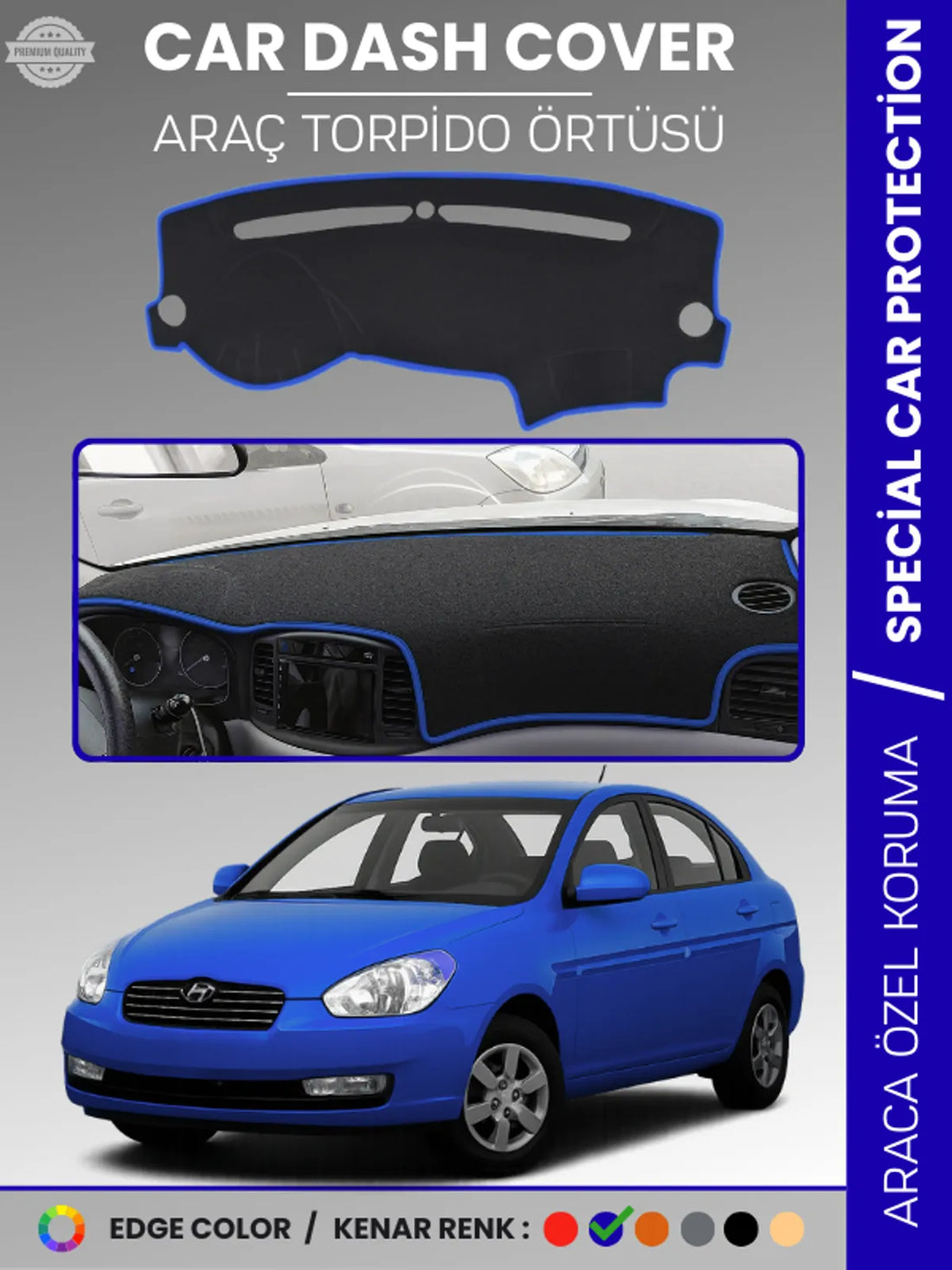 HYUNDAİ ACCENT (2006-2011) Uyumlu Torpido Örtüsü Araca Özel Ön Göğüs Koruma