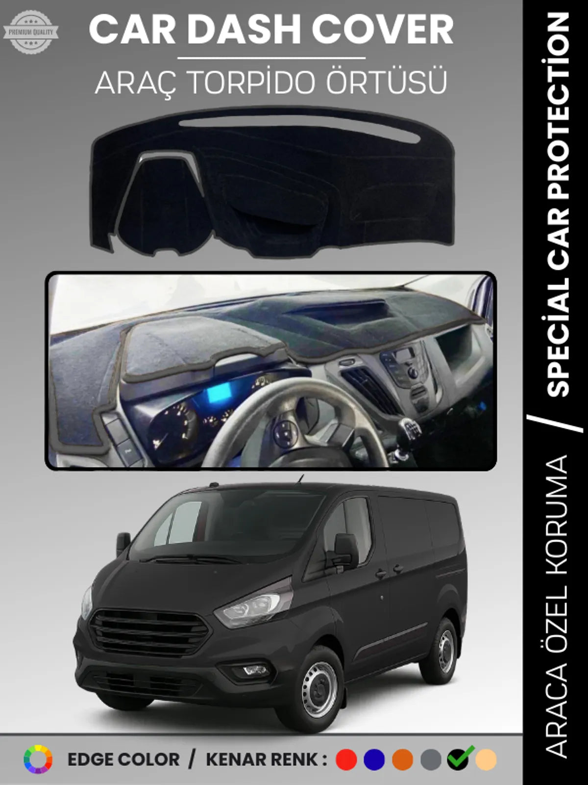 FORD TRANSİT CUSTOM (2012-2020) Uyumlu Torpido Örtüsü Araca Özel Ön Göğüs Koruma