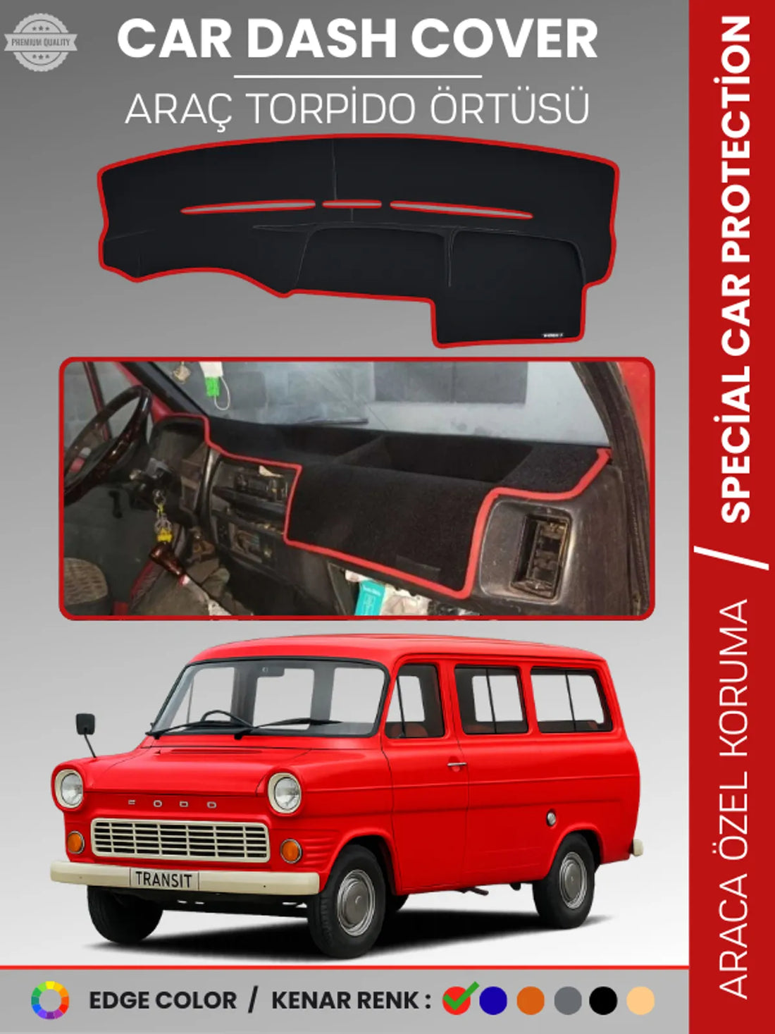 FORDTRANSİT MK1 (1965-1978) Uyumlu Torpido Örtüsü Araca Özel Ön Göğüs Koruma