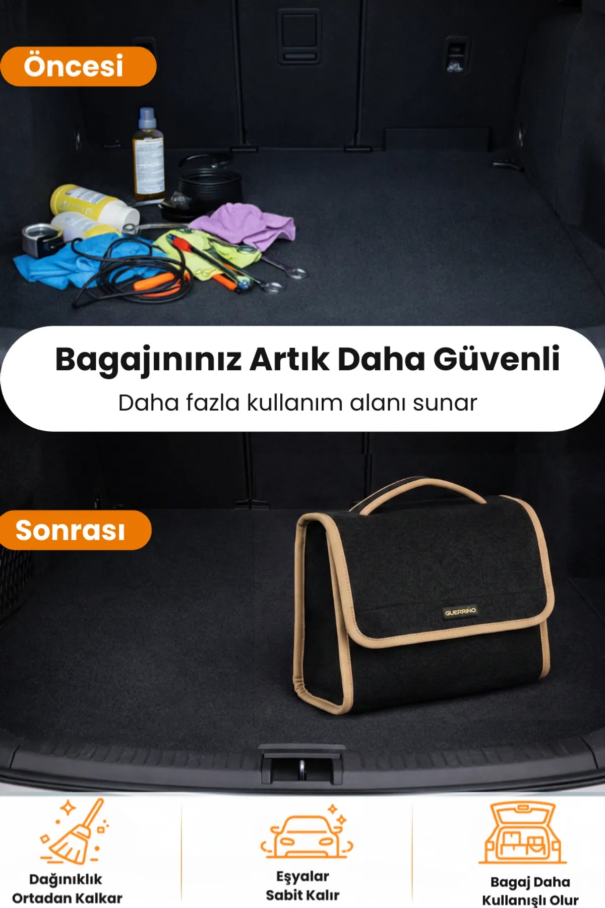 Oto Bagaj Çantası M Boy Kaymaz Cırt Bantlı Velur Kompakt Düzenleyici
