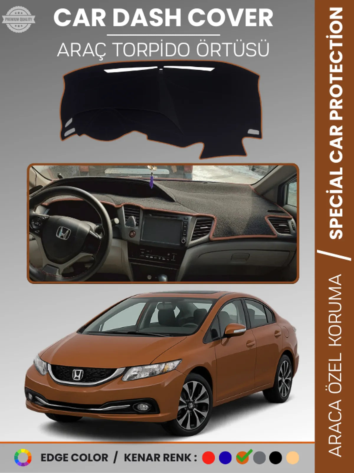 HONDA CIVIC FB7 (2011-2015) Uyumlu Torpido Örtüsü Araca Özel Ön Göğüs Koruma