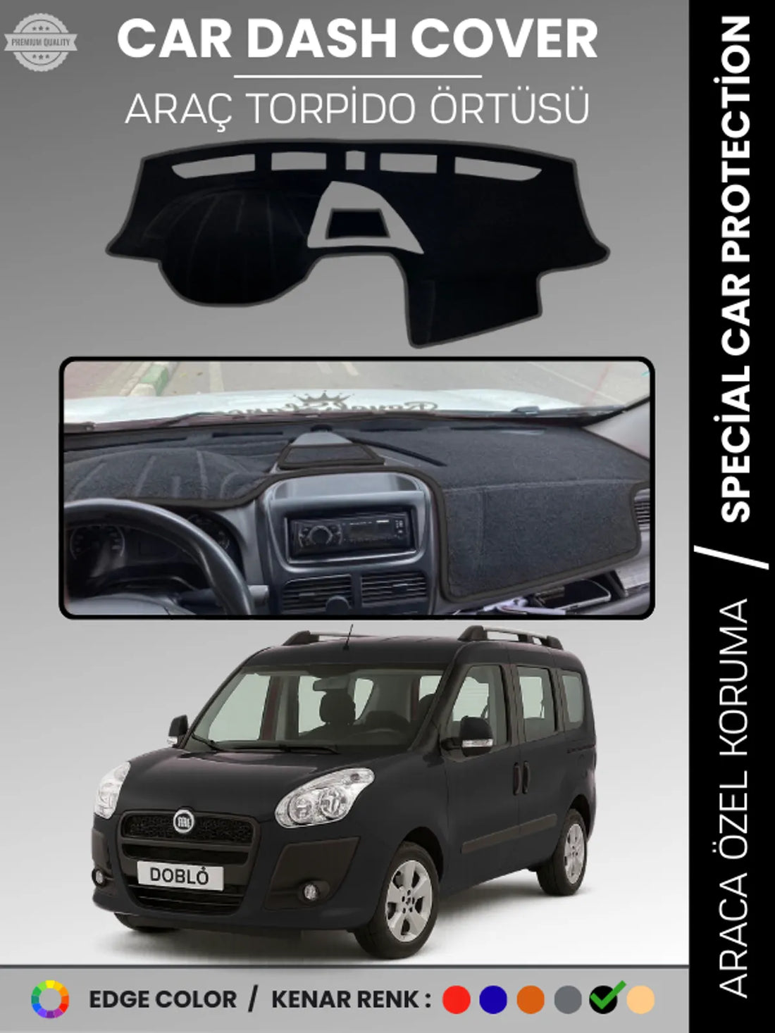 FIAT DOBLO D3 KAPAKLI (2013-2015) Uyumlu Torpido Örtüsü Araca Özel Ön Göğüs Koruma