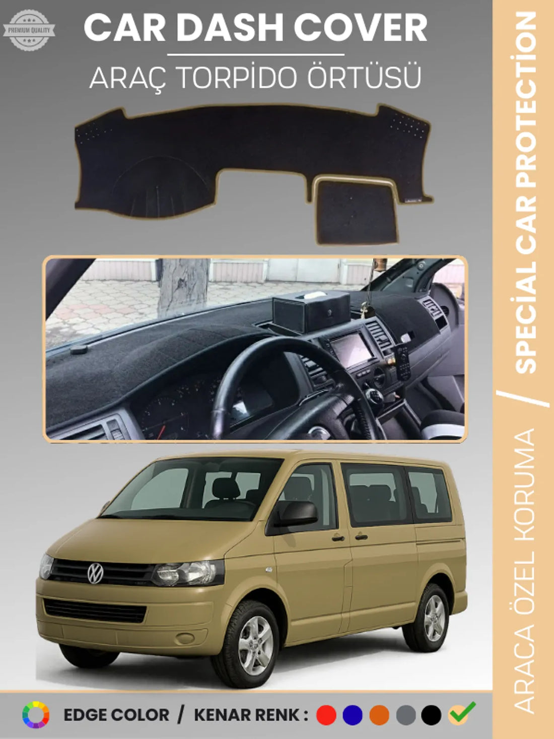 VOLKSWAGEN TRANSPORTER T5 (2003-2016) Uyumlu Torpido Örtüsü Araca Özel Ön Göğüs Koruma