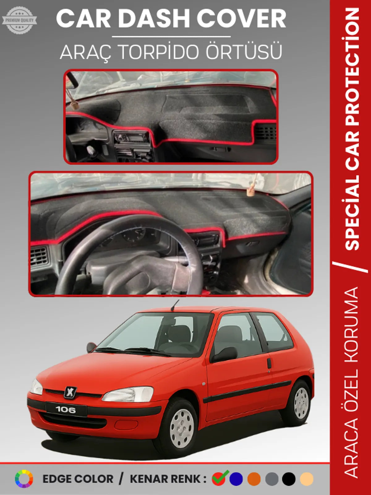 PEUGEOT 106 (1991-2003) Uyumlu Torpido Örtüsü Araca Özel Ön Göğüs Koruma