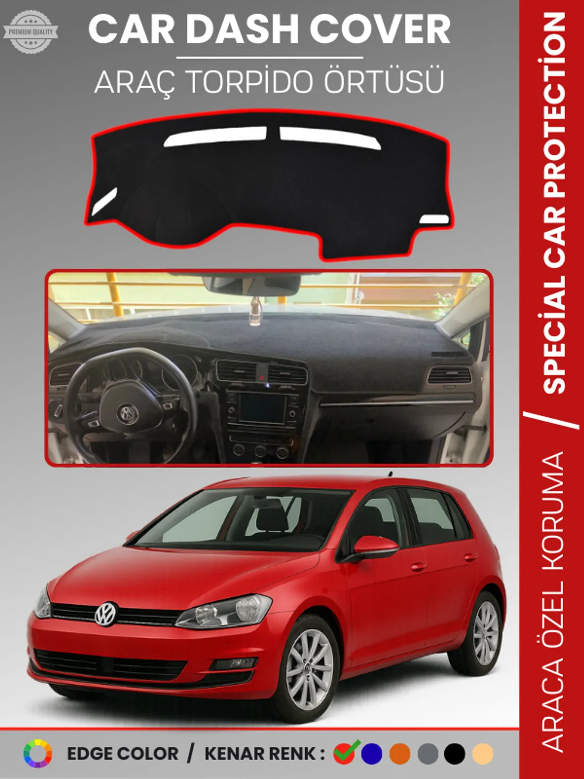 VOLKSWAGEN GOLF 7 (2013-2020) Uyumlu Torpido Örtüsü Araca Özel Ön Göğüs Koruma