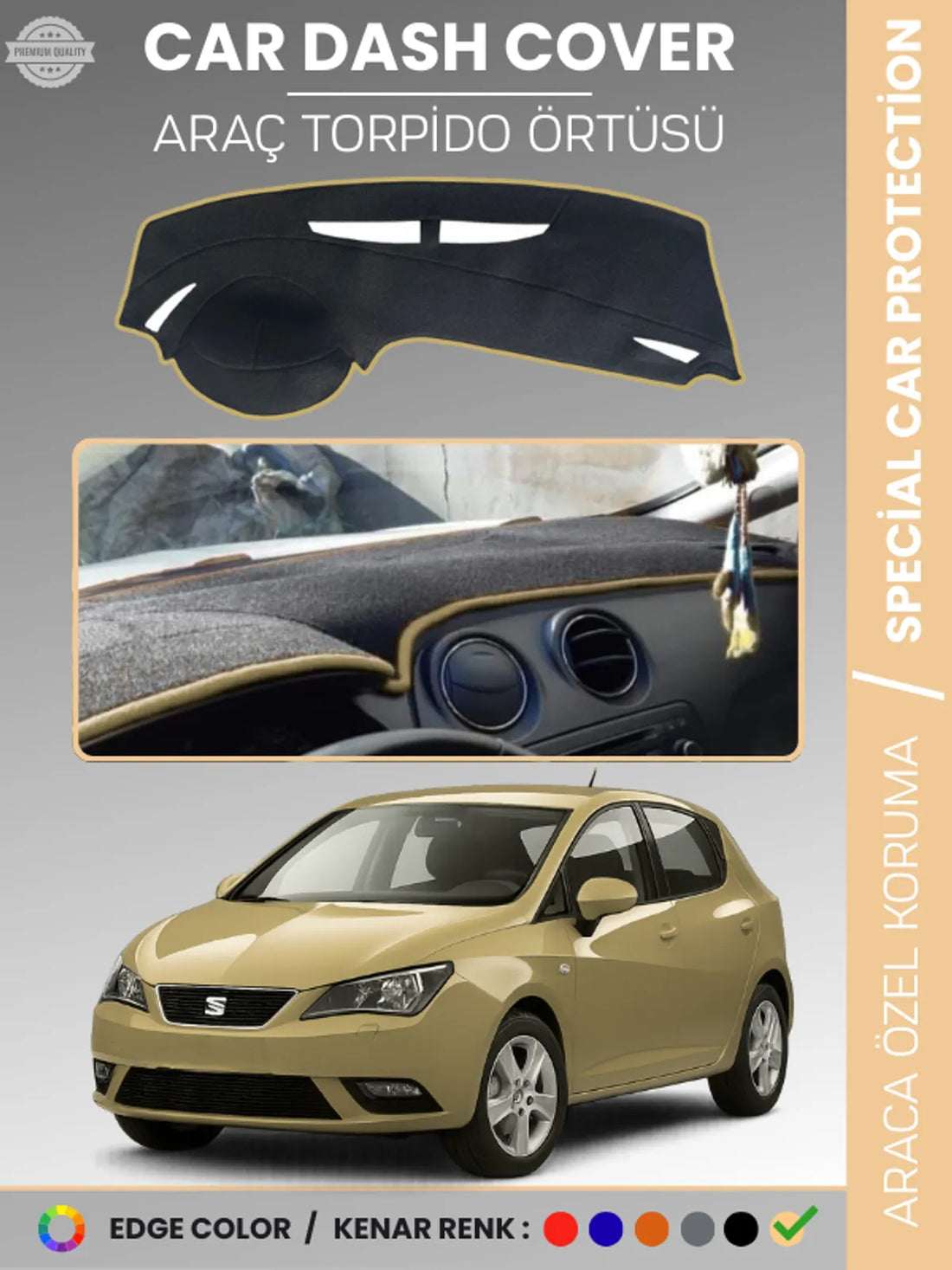 SEAT IBIZA (2008-2017) Uyumlu Torpido Örtüsü Araca Özel Ön Göğüs Koruma