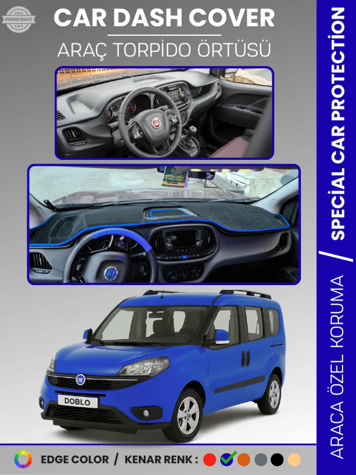 FIAT DOBLO (2015-2020) Uyumlu Torpido Örtüsü Araca Özel Ön Göğüs Koruma
