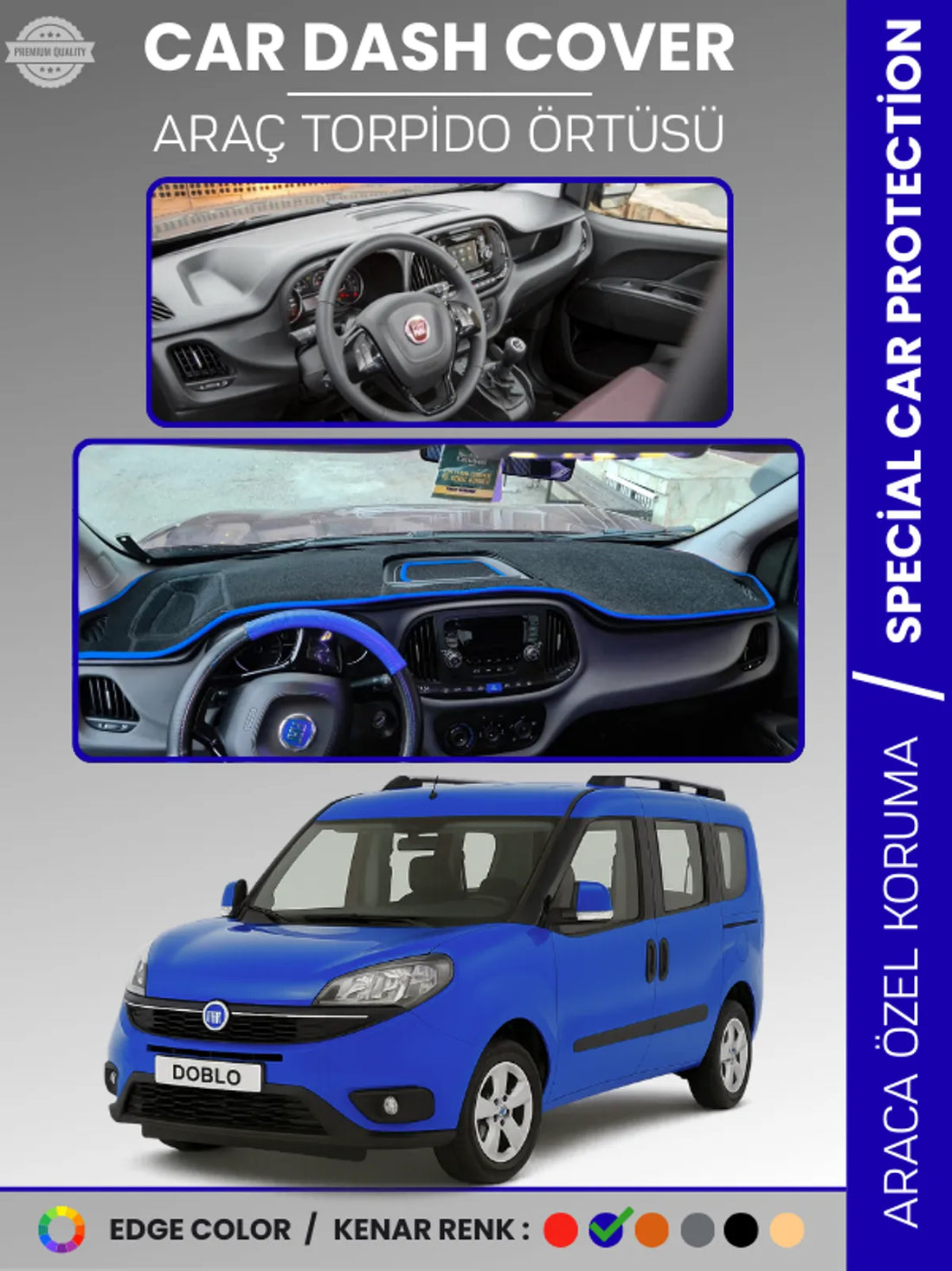FIAT DOBLO (2015-2020) Uyumlu Torpido Örtüsü Araca Özel Ön Göğüs Koruma