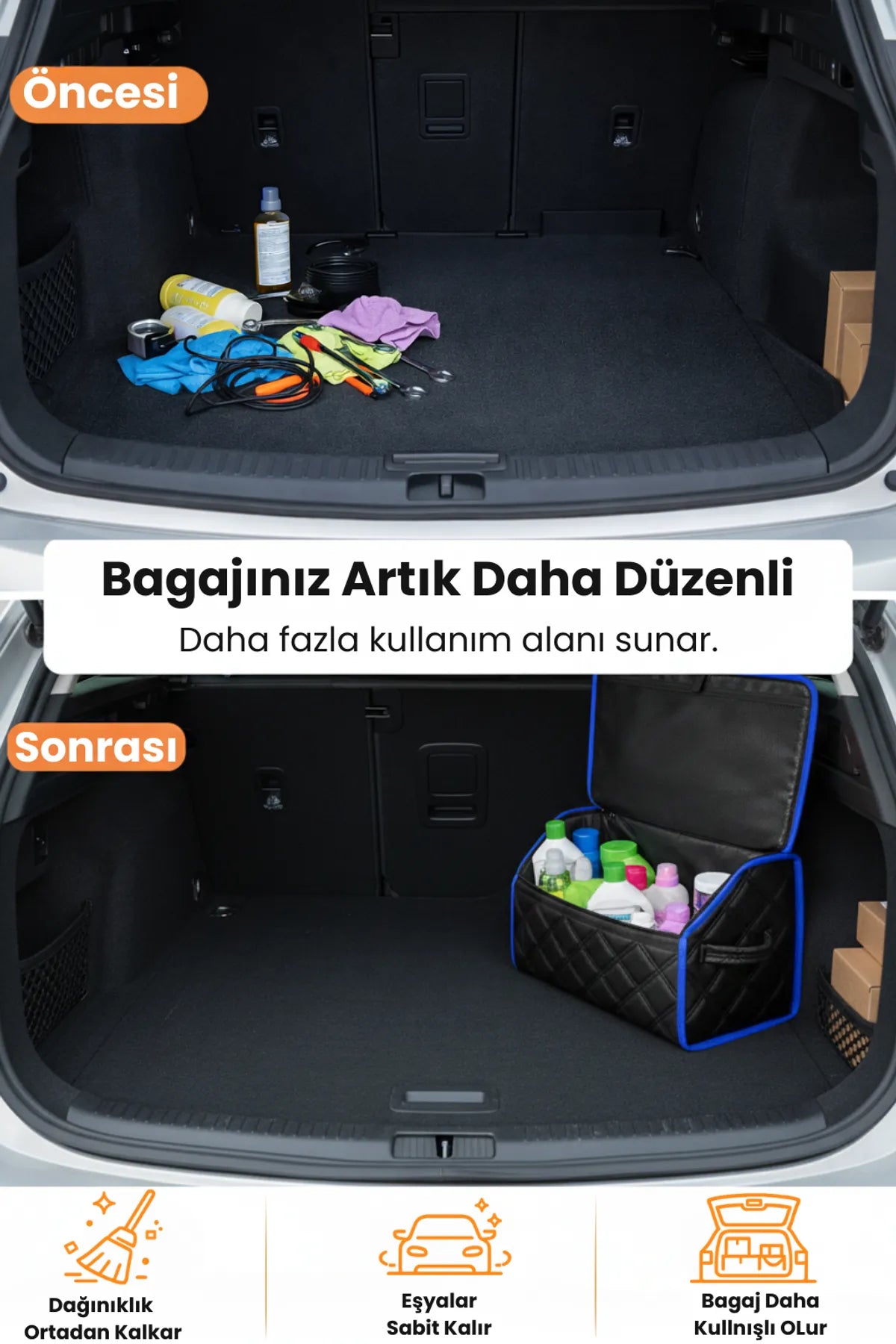 Oto Bagaj Çantası Çift Kat Deri Su Geçirmez Kaymaz Katlanır Araç Düzenleyici