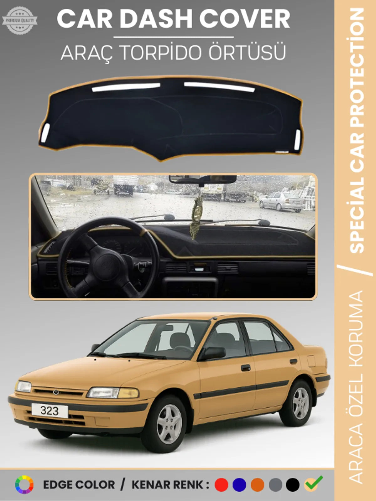 MAZDA 323 (1991-1995) Uyumlu Torpido Örtüsü Araca Özel Ön Göğüs Koruma
