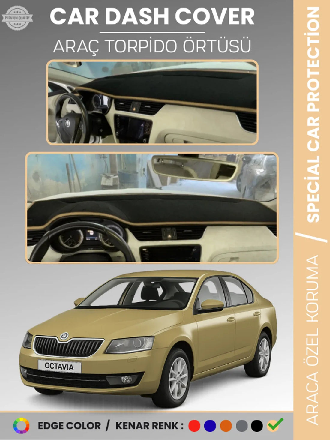 SKODA OCTAVIA A7 (2013-2019) Uyumlu Torpido Örtüsü Araca Özel Ön Göğüs Koruma