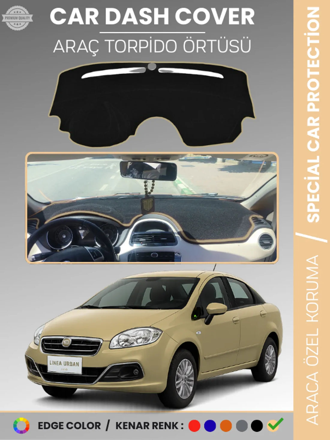 FIAT Linea Urban (2015-2021) Uyumlu Torpido Örtüsü Araca Özel Ön Göğüs Koruma