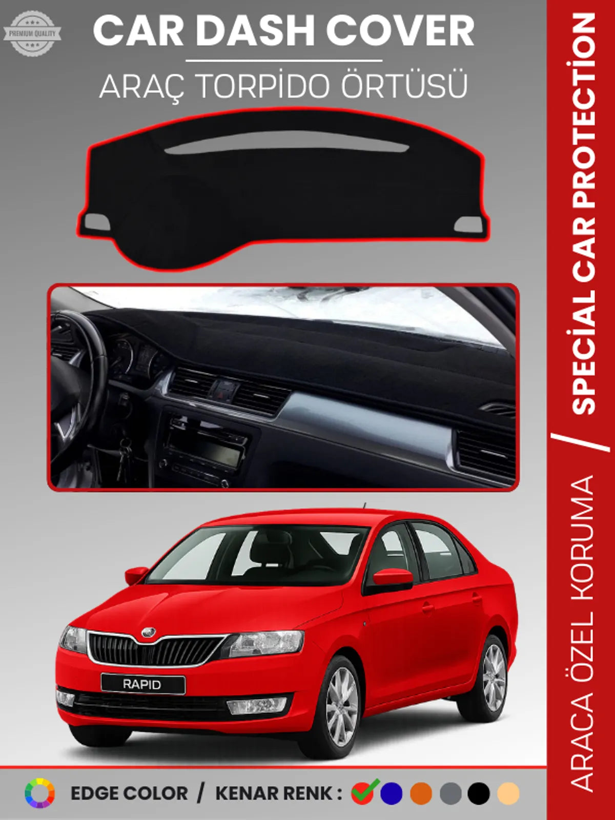 SKODA RAPİD (2013-2017) Uyumlu Torpido Örtüsü Araca Özel Ön Göğüs Koruma