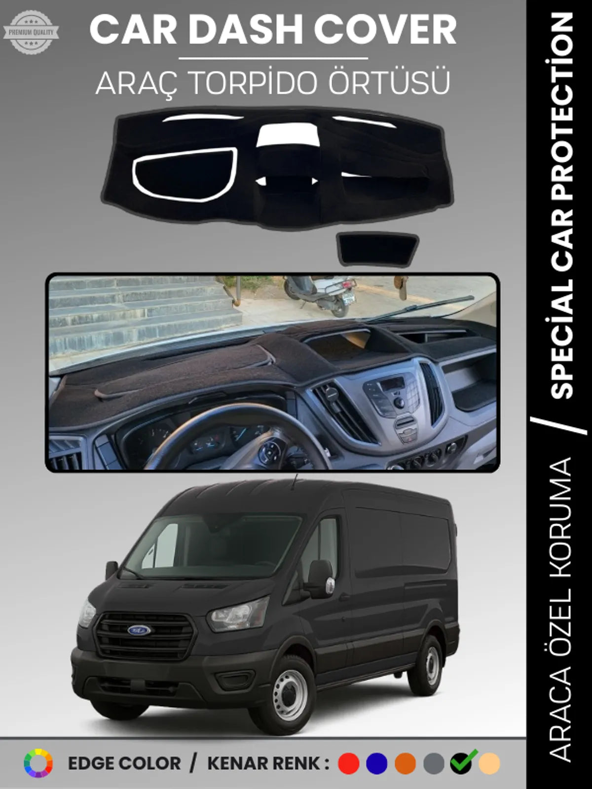 Ford TRANSİT V363 (2014-2019) Uyumlu Torpido Örtüsü Araca Özel Ön Göğüs Koruma