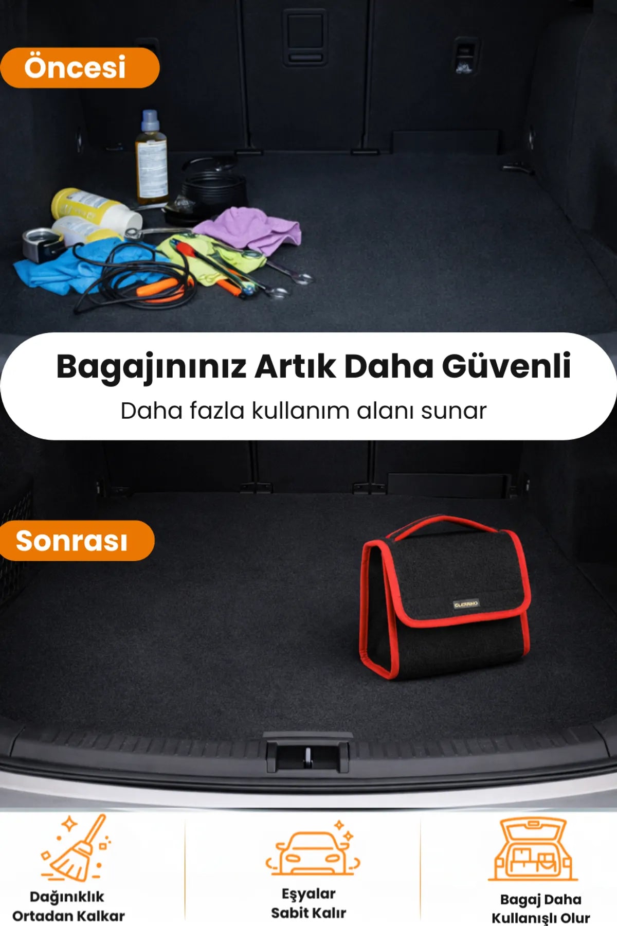 Oto Bagaj Çantası S Boy Kaymaz Cırt Bantlı Velur Kompakt Düzenleyici
