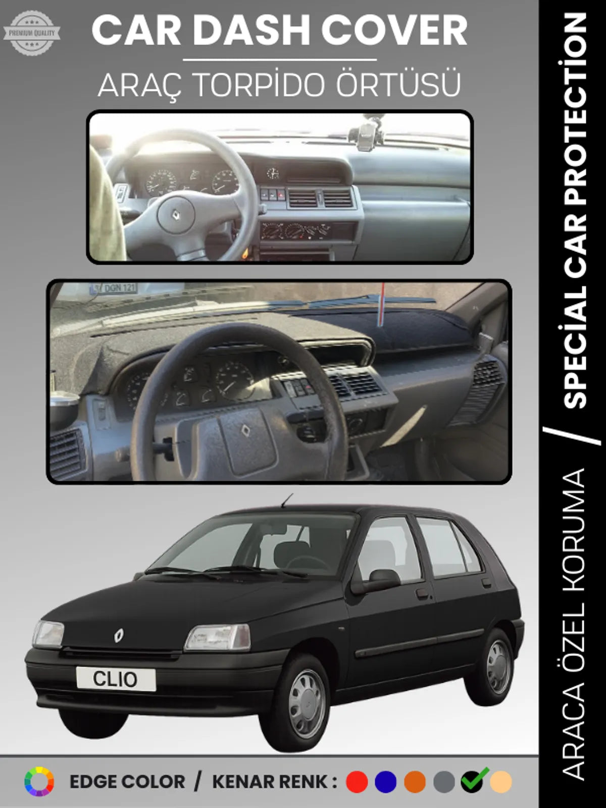 RENAULT CLIO 1 (1994-1998) Uyumlu Torpido Örtüsü Araca Özel Ön Göğüs Koruma