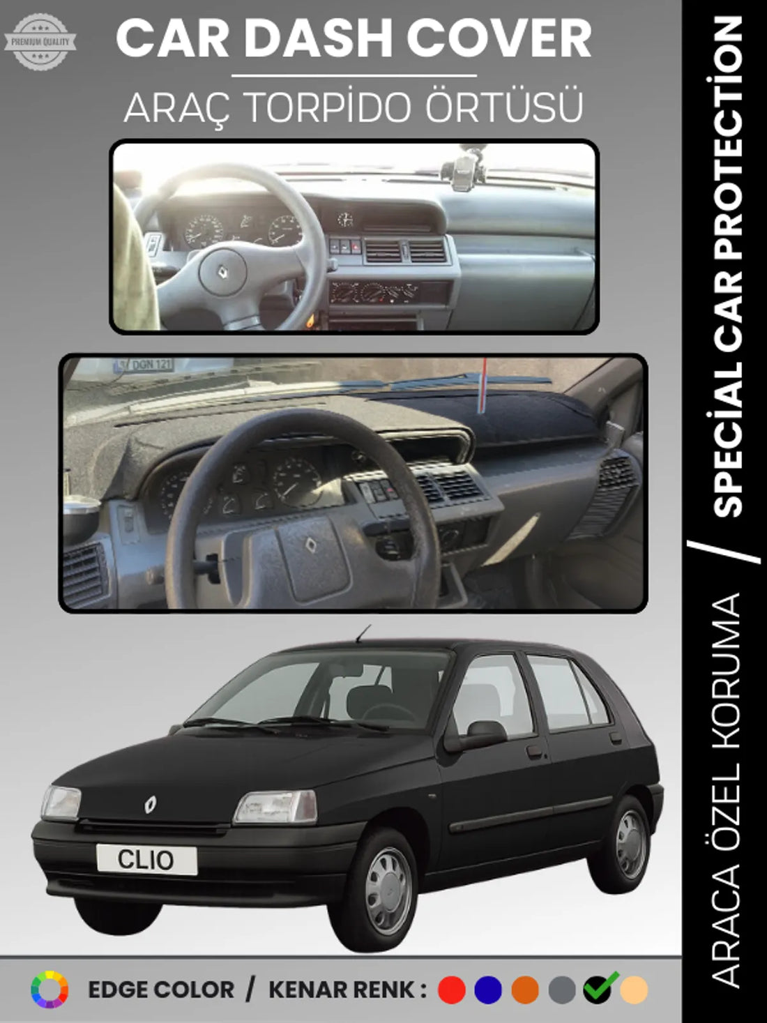RENAULT CLIO 1 (1994-1998) Uyumlu Torpido Örtüsü Araca Özel Ön Göğüs Koruma
