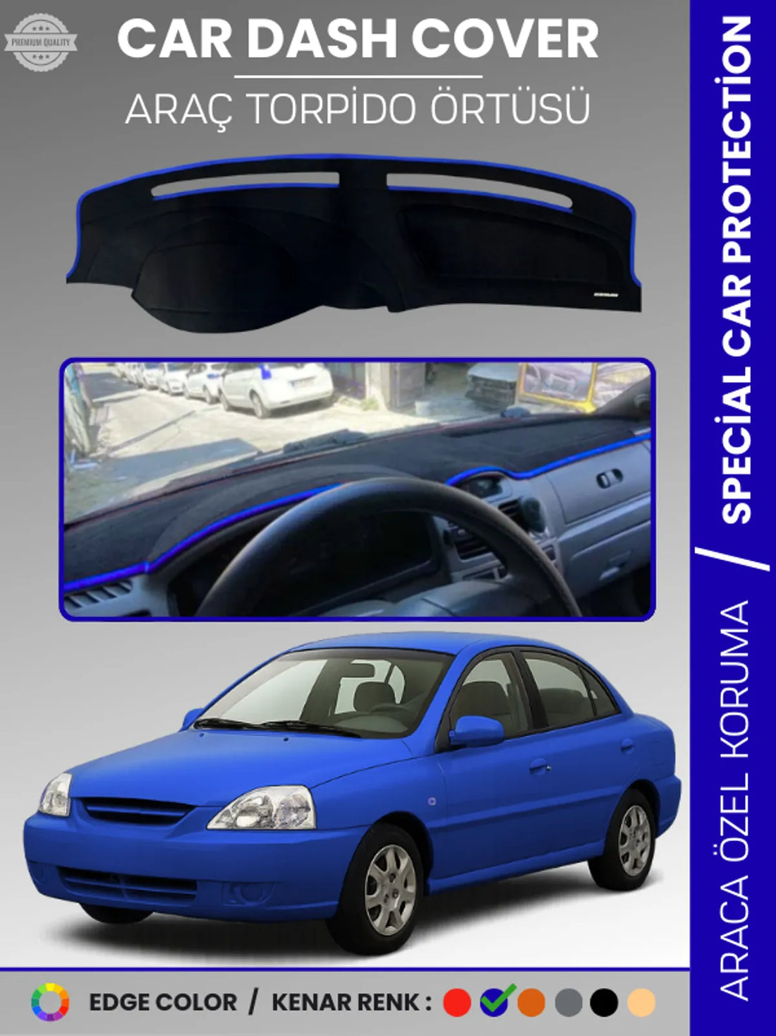 KİA RİO (2000-2005) Uyumlu Torpido Örtüsü Araca Özel Ön Göğüs Koruma