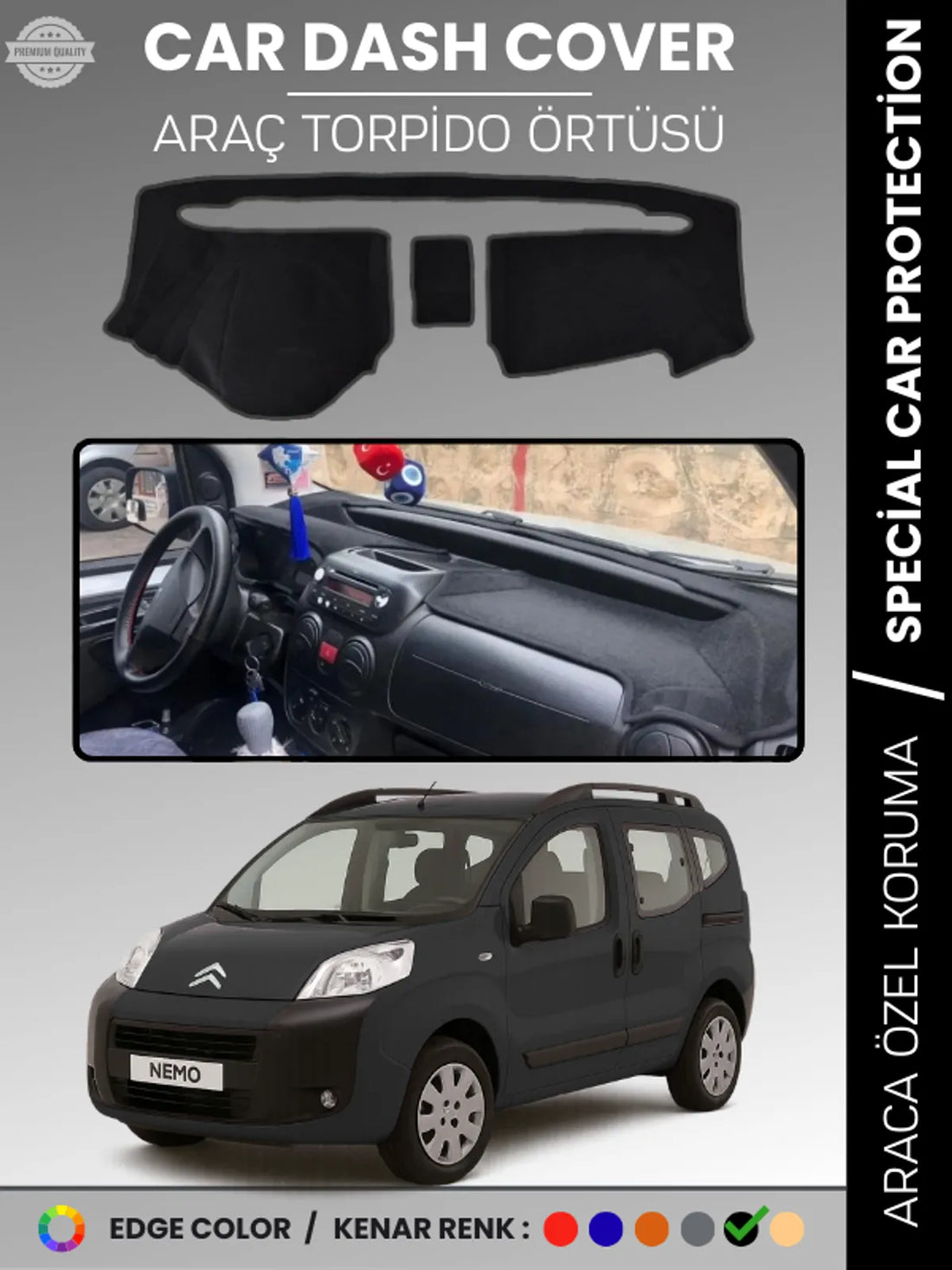 CITROEN NEMO (2007-2020) Uyumlu Torpido Örtüsü Araca Özel Ön Göğüs Koruma