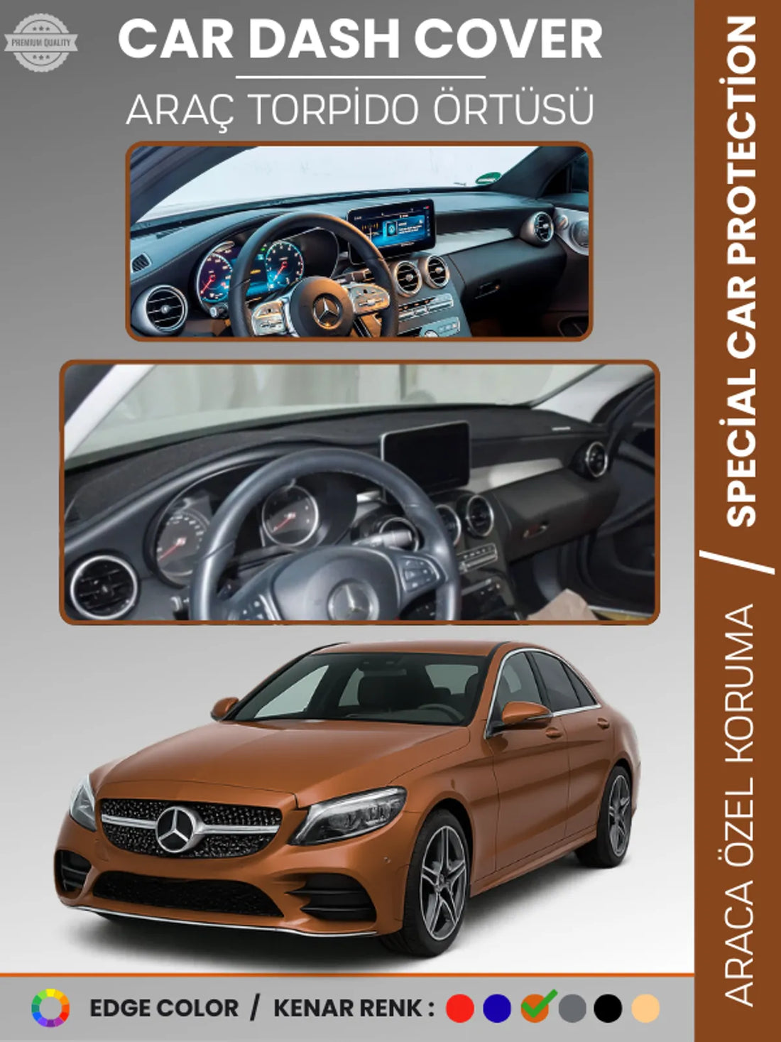 MERCEDES C-CLASS W205 (2014-2020) Uyumlu Torpido Örtüsü Araca Özel Ön Göğüs Koruma