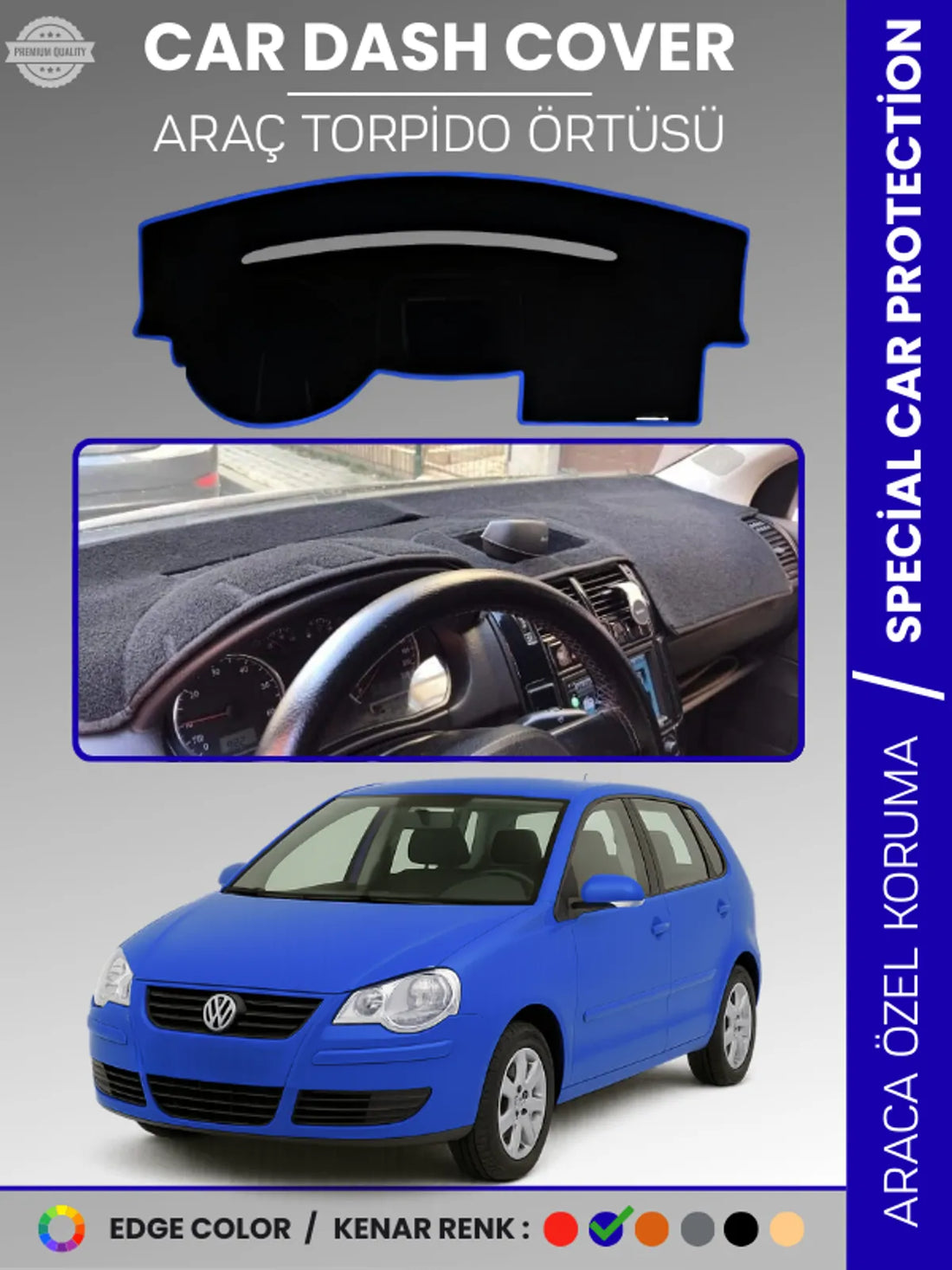 VOLKSWAGEN POLO ÇUKURLU GÖĞÜS (2001-2009) Uyumlu Torpido Örtüsü Araca Özel Ön Göğüs Koruma