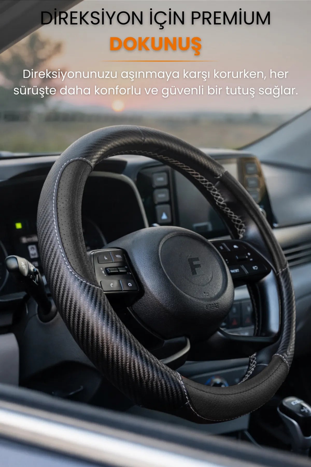 Carbon Detaylı Direksiyon Kılıfı Universal Geçmeli Premium Deri