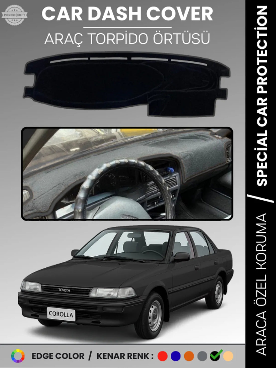 TOYOTA COROLLA (1988-1991) Uyumlu Torpido Örtüsü Araca Özel Ön Göğüs Koruma