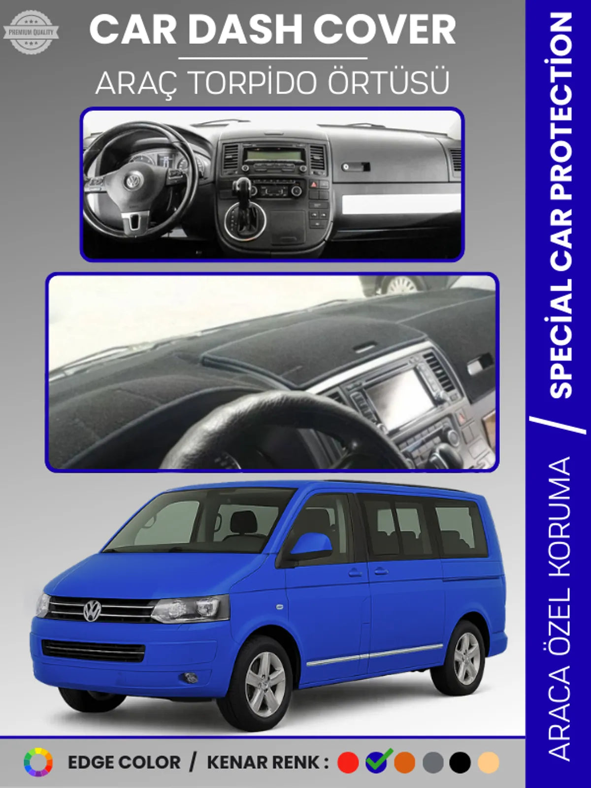VOLKSWAGEN TRANSPORTER T5 (2003-2016) Uyumlu Torpido Örtüsü Araca Özel Ön Göğüs Koruma
