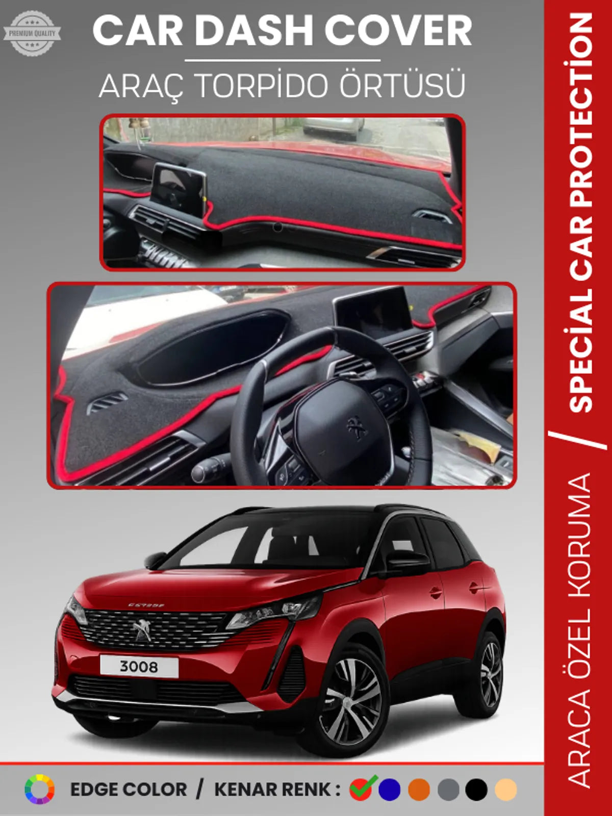 PEUGEOT 3008 EKRANLI (2021+) Uyumlu Torpido Örtüsü Araca Özel Ön Göğüs Koruma