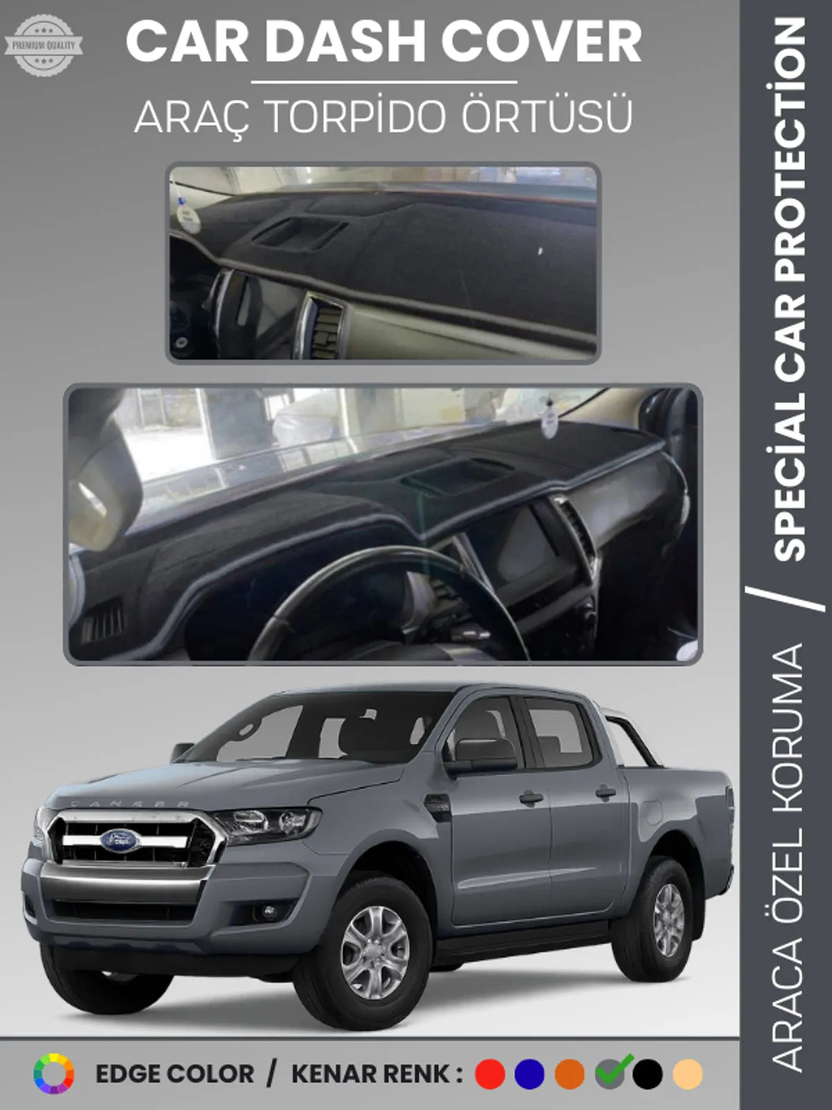FORD RANGER (2018-2019) Uyumlu Torpido Örtüsü Araca Özel Ön Göğüs Koruma