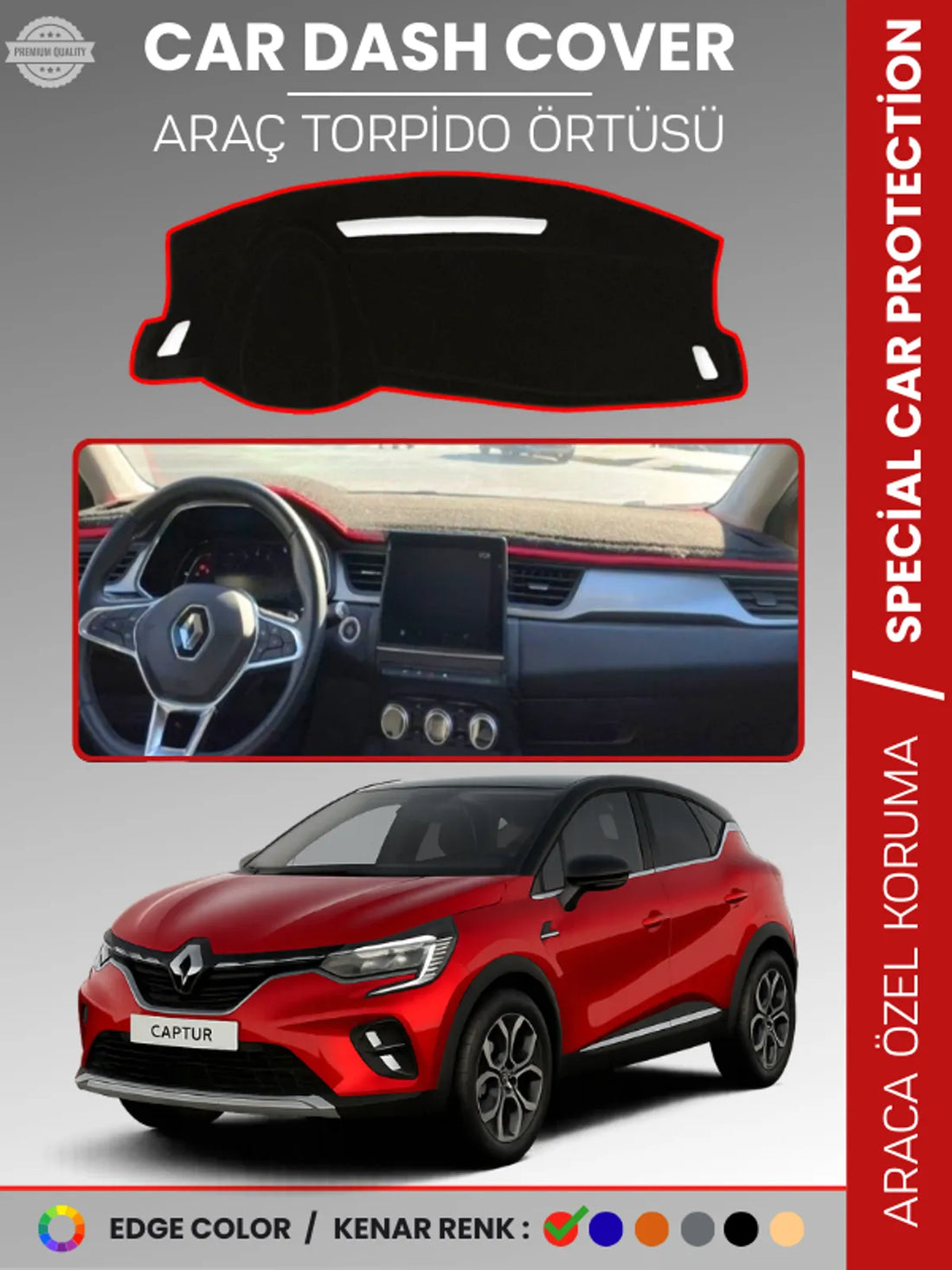 RENAULT CAPTUR (2019-2024) Uyumlu Torpido Örtüsü Araca Özel Ön Göğüs Koruma