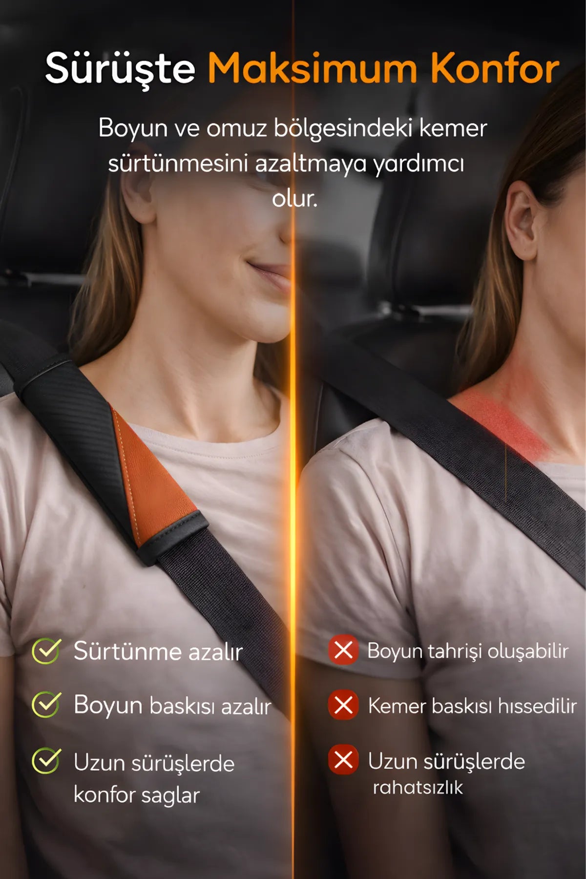 Emniyet Kemeri Kılıfı 2 Adet Deri Carbon Yumuşak Dolgulu