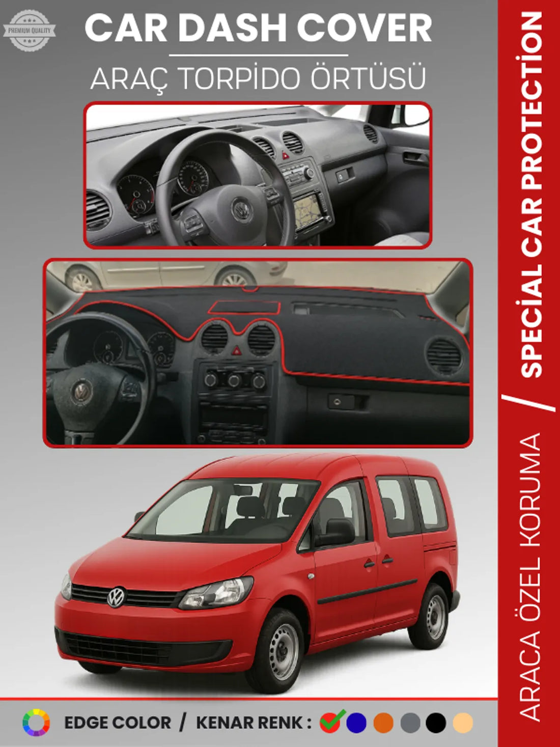 VOLKSWAGEN CADDY (2004-2015) Uyumlu Torpido Örtüsü Araca Özel Ön Göğüs Koruma