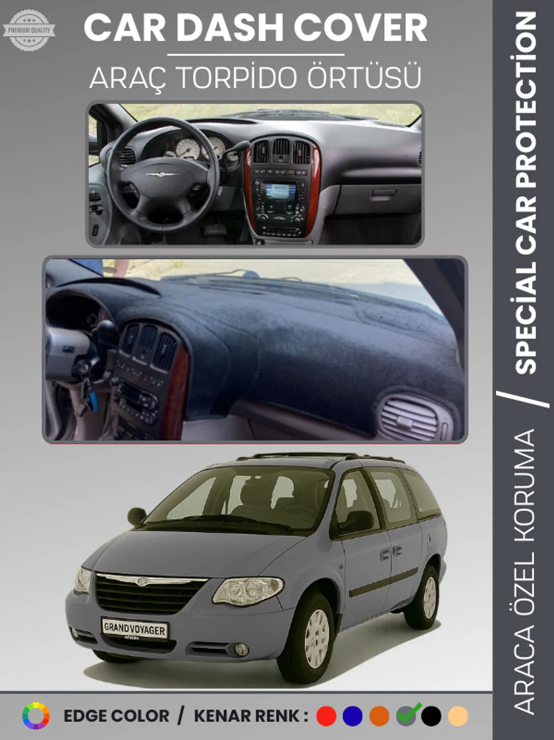 CHRYSLER GRAND VOYAGER (2002-2006) Uyumlu Torpido Örtüsü Araca Özel Ön Göğüs Koruma