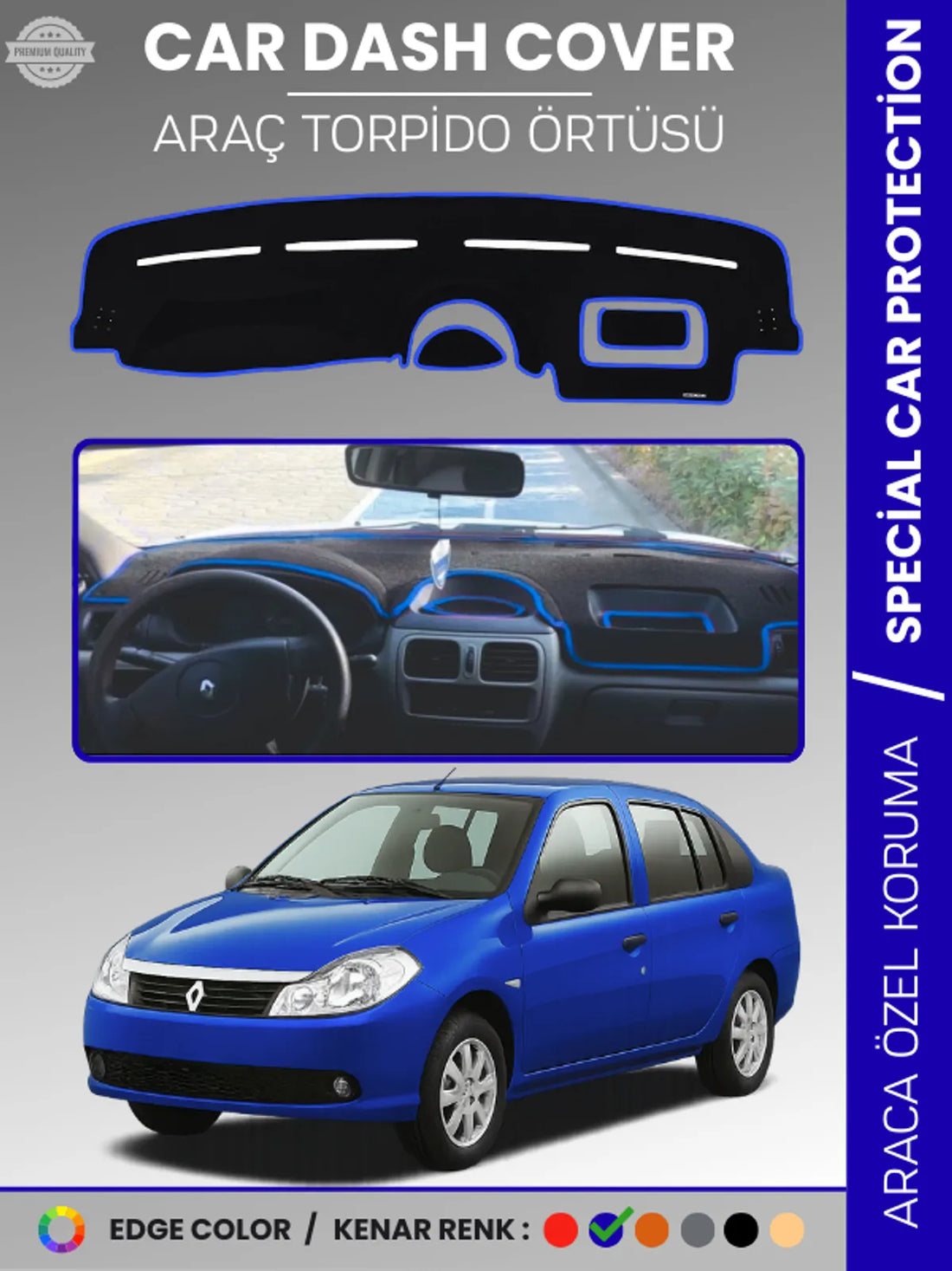 RENAULT SYMBOL 2 ALİZE (2008-2013) Uyumlu Torpido Örtüsü Araca Özel Ön Göğüs Koruma