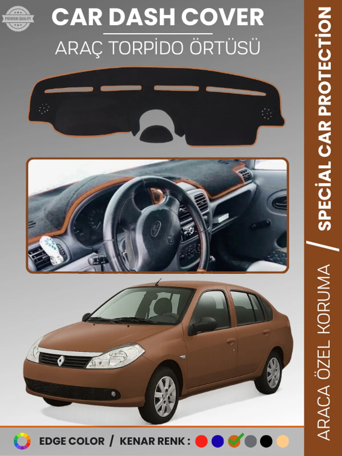 RENAULT SYMBOL 2 AIRBAGLI (2008-2013) Uyumlu Torpido Örtüsü Araca Özel Ön Göğüs Koruma