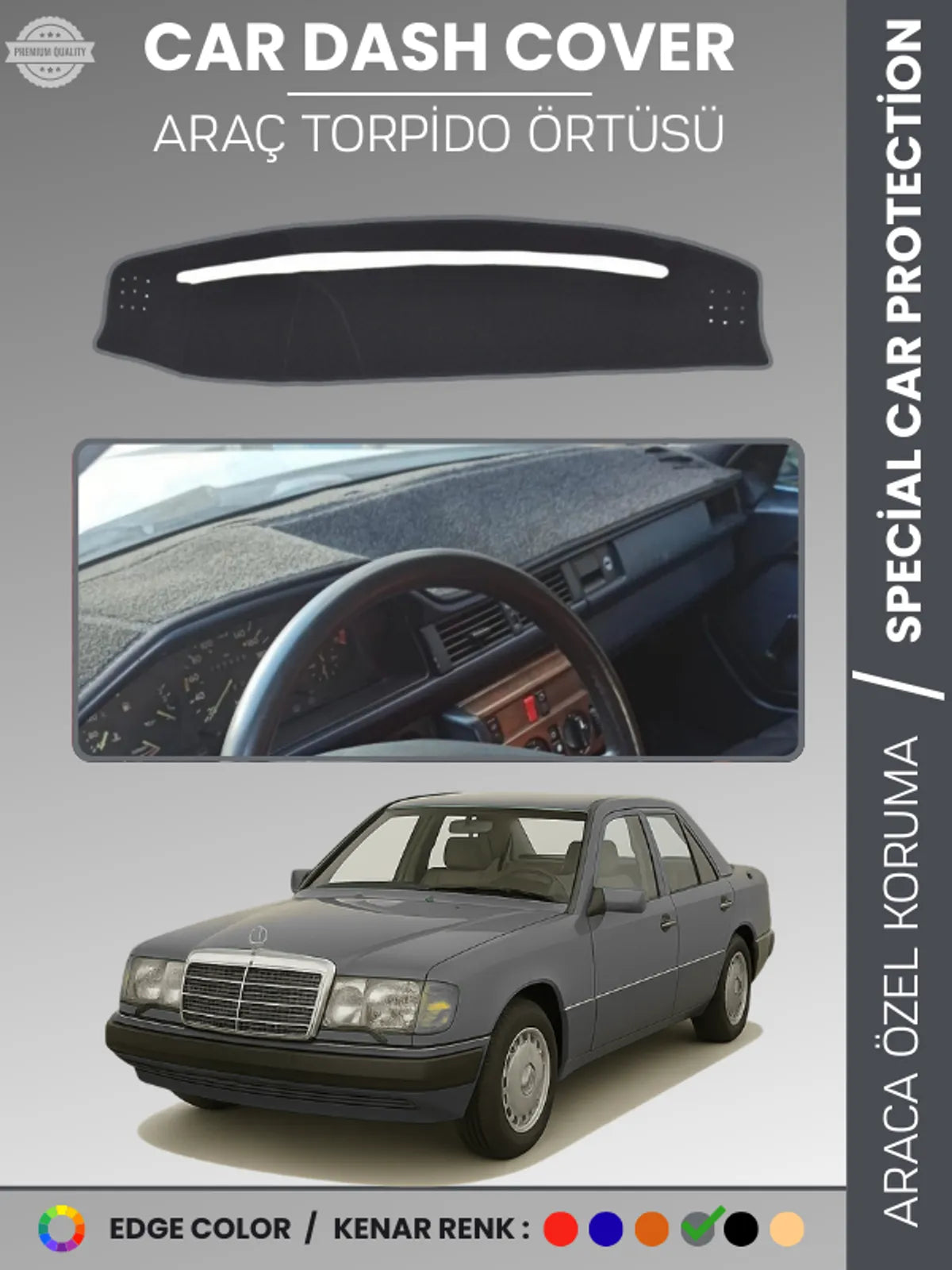 MERCEDES E SERİSİ W124 (1984-1995) Uyumlu Torpido Örtüsü Araca Özel Ön Göğüs Koruma