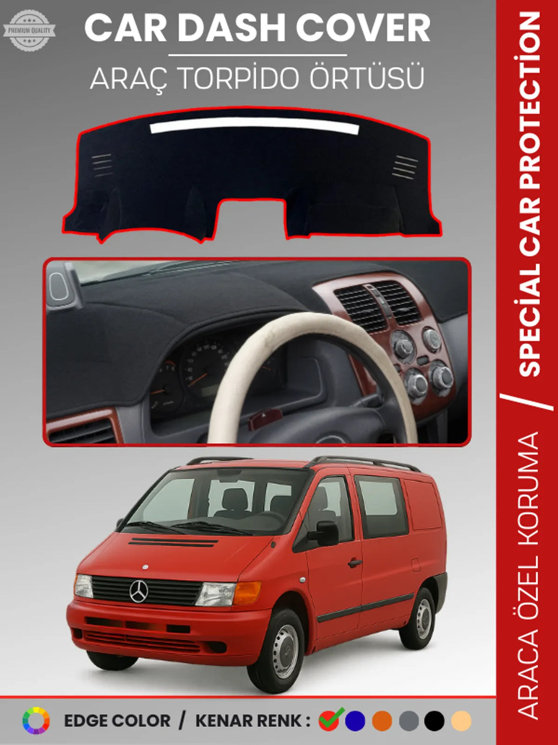 MERCEDES VITO W638 (1996-2003) Uyumlu Torpido Örtüsü Araca Özel Ön Göğüs Koruma